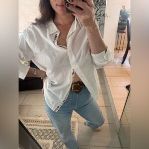 NWT Velvet White Button-Down Shirt with Colorful Embroidered Trim